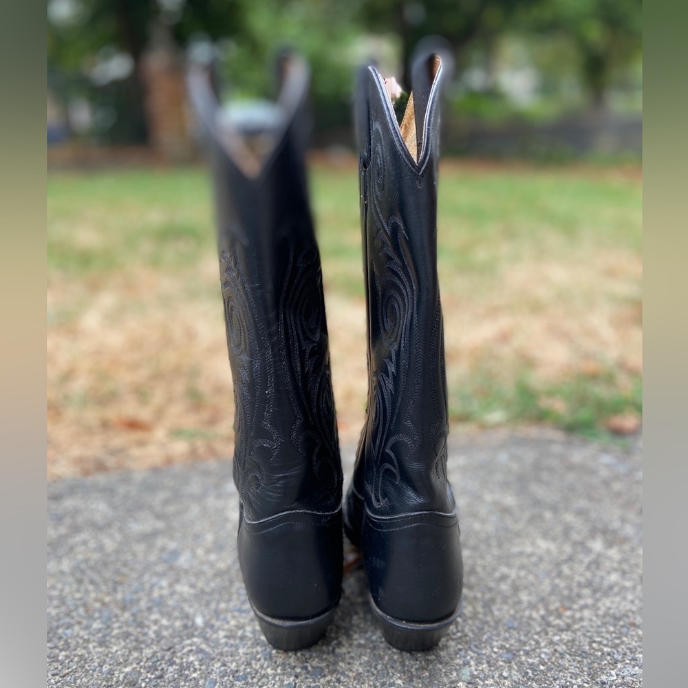 Tony Lama Black Leather Western Heeled Boots - Picture 4 of 15